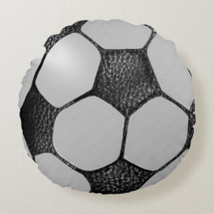 Faux Leather Soccer Ball Design Round Pillow