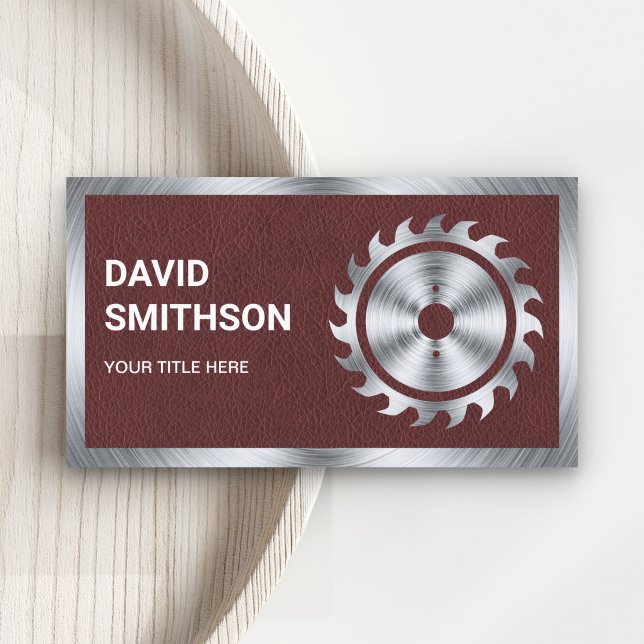 Faux Leather Steel Circular Saw Handyman Carpenter Business Card (Creator Uploaded)