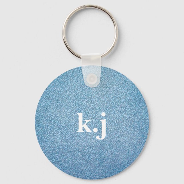 Faux Leather Texture personalized blue Keychain (Front)