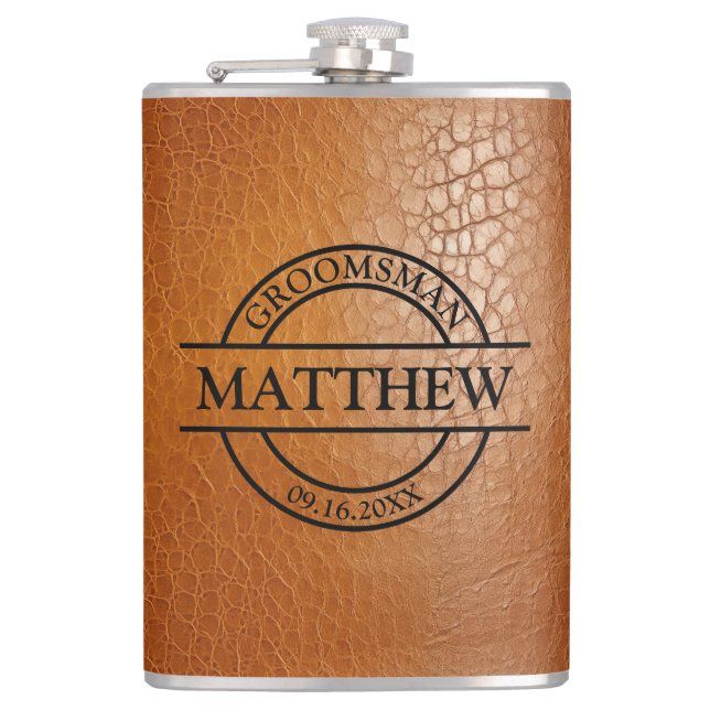 Faux Leather Vinyl Wrapped Hip Flask (Front)