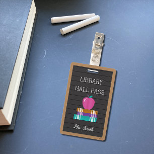 Faux Letter Board Books & Apple Library Hall Pass Badge