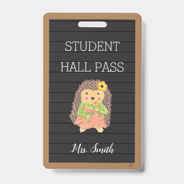 Faux Letter Board Girl Hedgehog Bathroom Hall Pass Badge (Front)