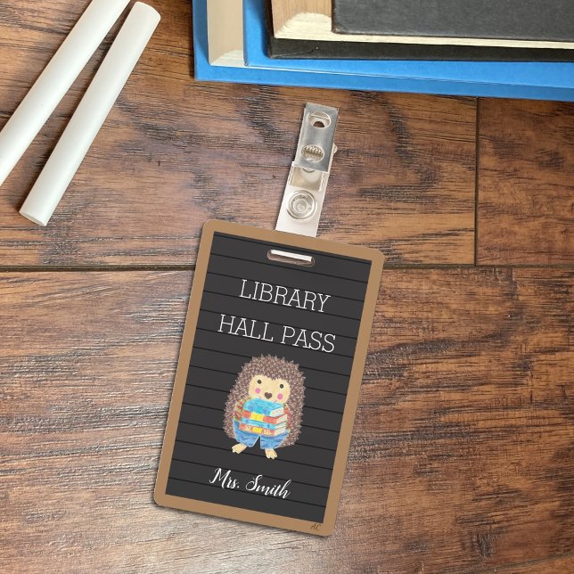 Faux Letter Board Hedgehog Library Hall Pass Badge (Creator Uploaded)