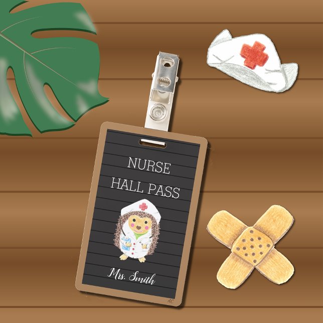Faux Letter Board Nurse Hedgehog Hall Pass Badge (Creator Uploaded)