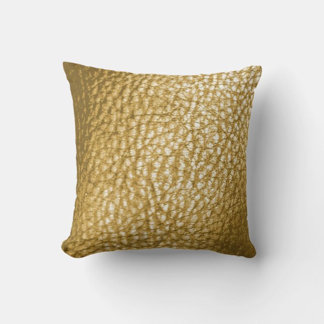 Faux Light Gold Metalic Leather Print-Solid Throw Pillow (Front)