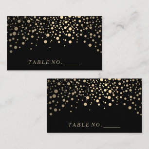 Faux Lights Gold Confetti Dots on Black Place Card