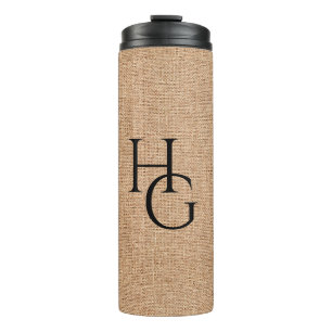Faux Linen Custom Initials Thermal Tumbler