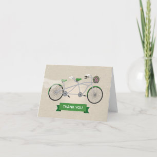 Faux Linen Green Tandem Bicycle Wedding Thank You