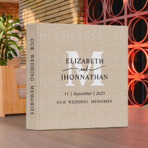 Faux Linen Texture Custom Rustic Monogram Wedding Binder