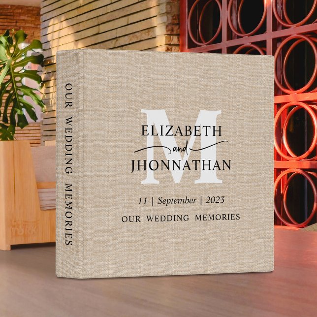 Faux Linen Texture Custom Rustic Monogram Wedding Binder (Creator Uploaded)
