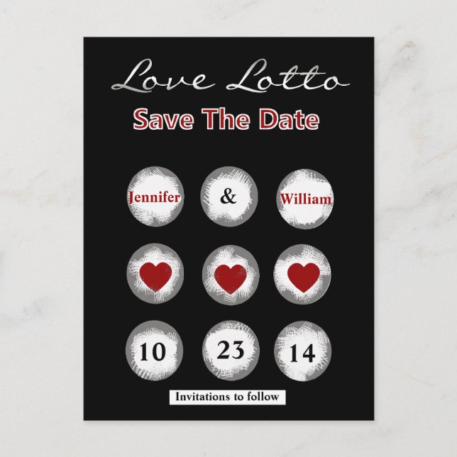 Faux Love Lotto Save the Date Post Card (Front)