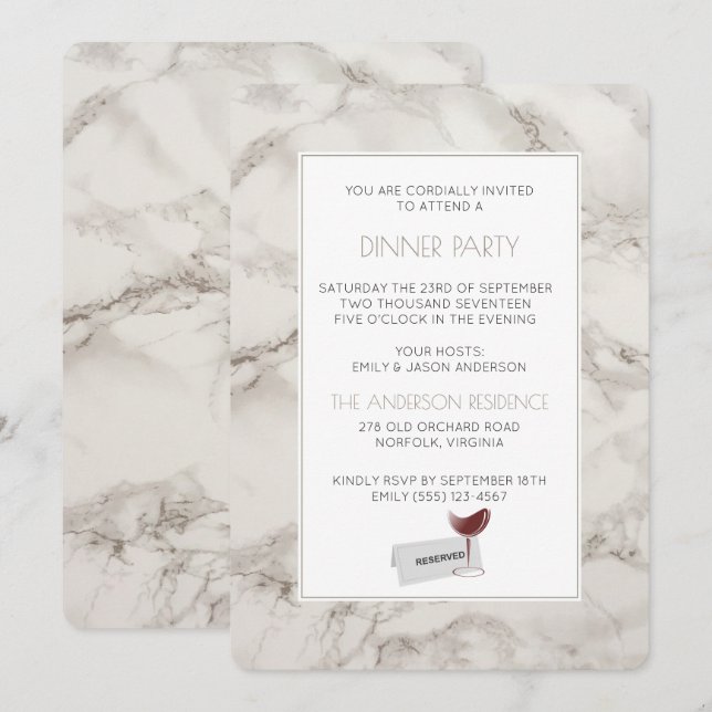 Faux Marble Alabaster Dîner Moderne Invitation (Devant / Derrière)