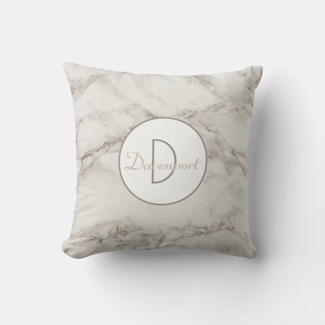 Faux Marble Alabaster Taupe Personalized Modern Throw Pillow (Front)