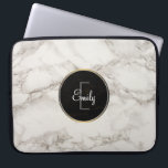 Faux Marble Alabaster Taupe Tan Modern Custom Laptop Sleeve<br><div class="desc">Monogram laptop sleeve with an elegant FAUX marble alabaster background texture. Taupe / tan and cream colours blending together,  creating interesting patterns for a classy modern look. A black and gold circle with a gold gradient border with your name and initial personalized inside.</div>