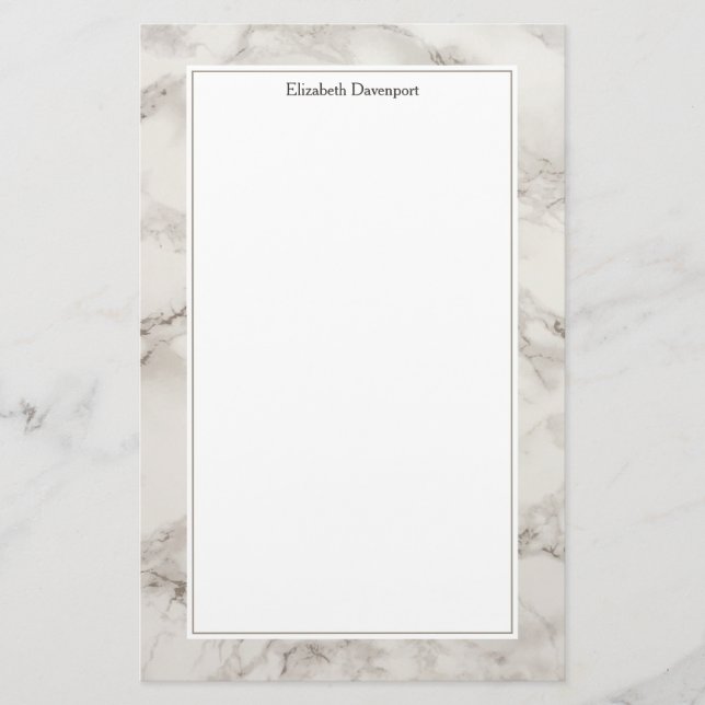 Faux Marble Alabaster Taupe Tan Modern Stationery (Front)