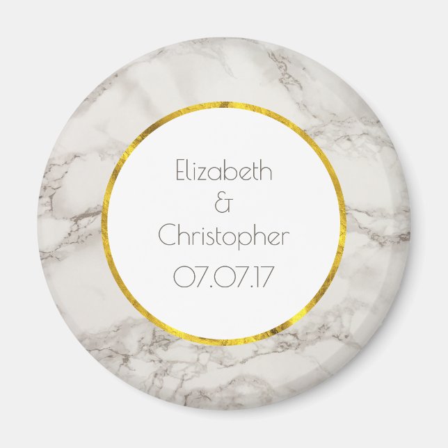 Faux Marble Alabaster Taupe Tan Modern Wedding Magnet (Front)