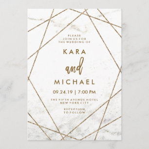 Faux Marble and Copper Geometric Wedding Invite