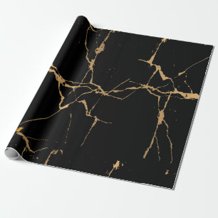 Faux Marble Black Gold  Wrapping Paper