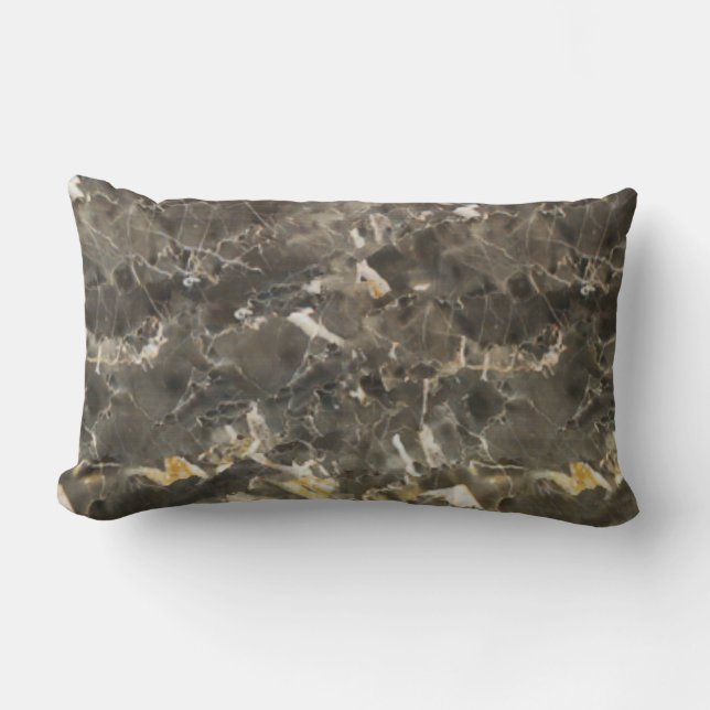 Faux Marble Black Grey Beige Lumbar Pillow (Front)