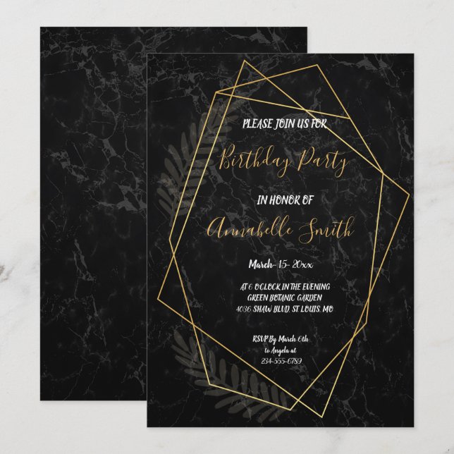 Faux Marble  Geometric Birthday Party Invitation (Front/Back)