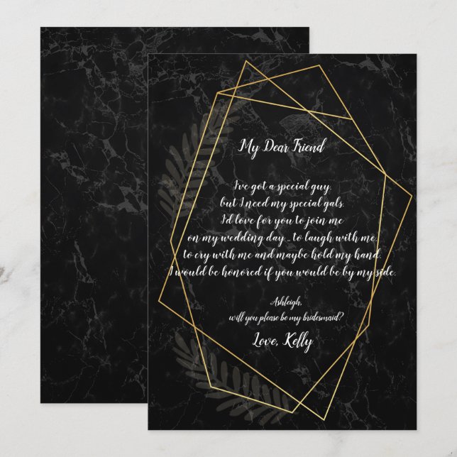 Faux Marble  Geometric will be my bridesmaid Invitation (Front/Back)