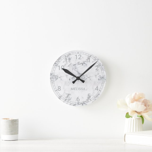Faux Marble Look With Numbered Clock Face & Text (Home)