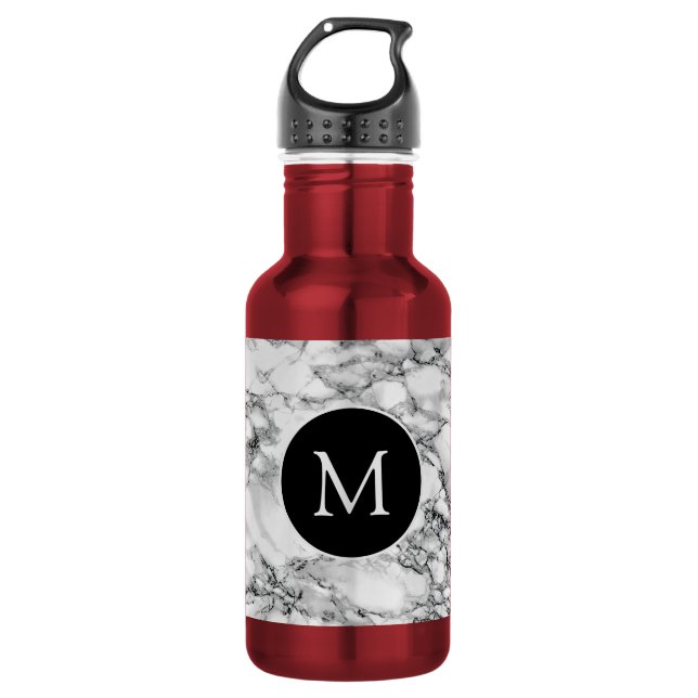 Faux Marble Water Bottle Personalize Custom Letter (Front)
