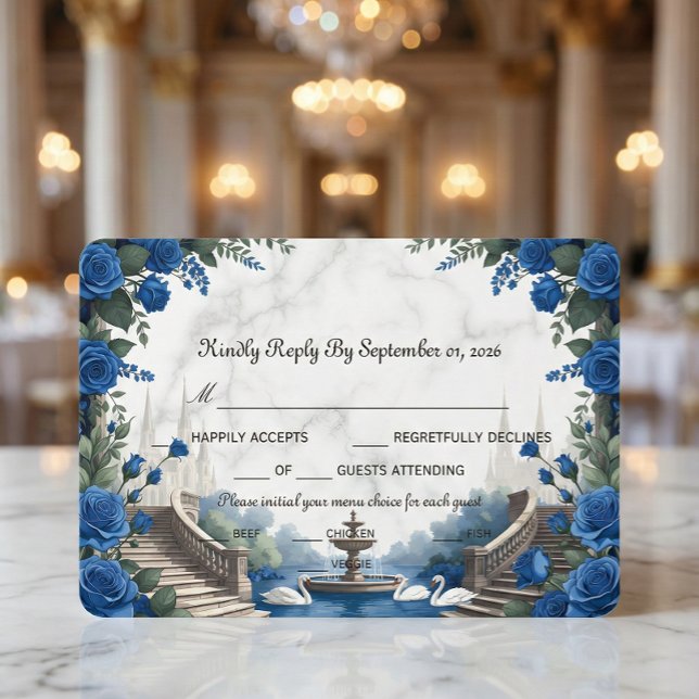 Faux Marble & Watercolor Blue Rose Garden RSVP Card (Creator Uploaded)