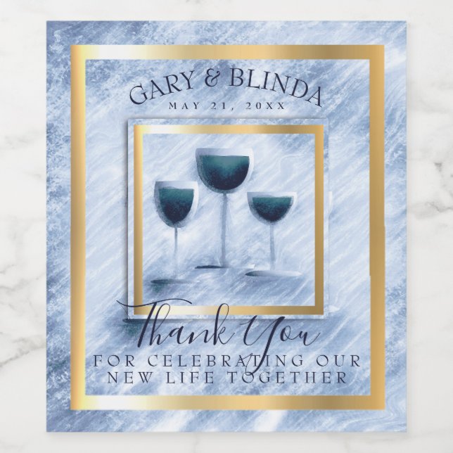 Faux marble wedding wine personalized wine blue wine label (Single Label)