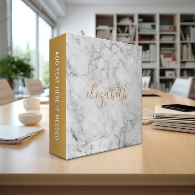 Faux Marble with Gold Calligraphy Name Binder (Custom Office and School Binder)