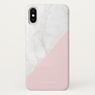 Faux Marble with Pink Accent Modern Personalized iPhone X Case