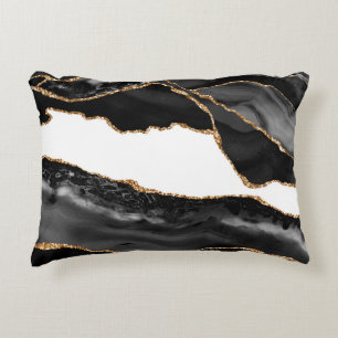Faux Marbled Agate Black Stylish Stone Luxury Accent Pillow