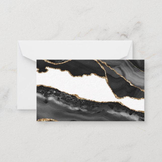 Faux Marbled Agate Black Stylish Stone Luxury Card (Front)