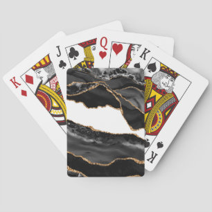 Faux Marbled Agate Black Stylish Stone Luxury Gold Playing Cards