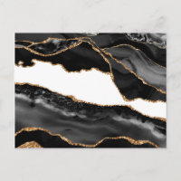 Faux Marbled Agate Black Stylish Stone Luxury Gold