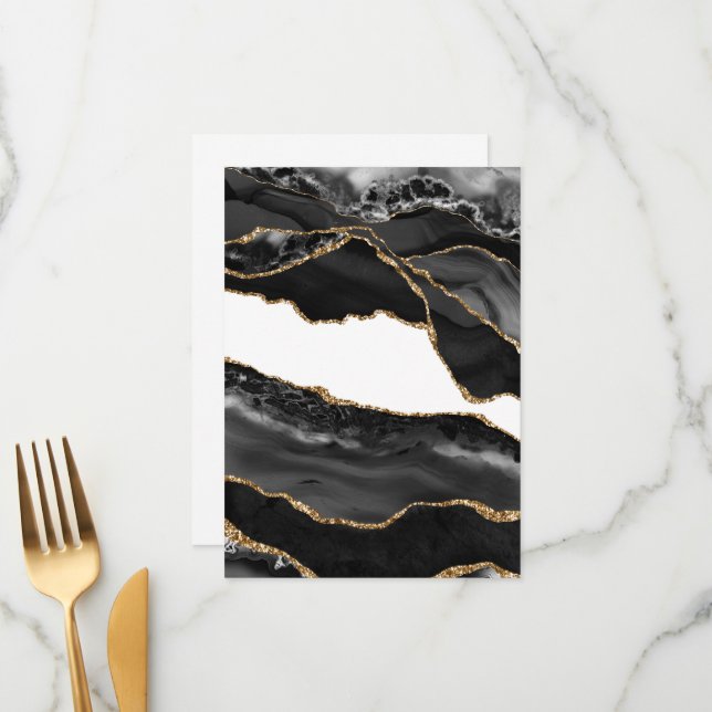 Faux Marbled Agate Black Stylish Stone Luxury Menu (Front/Back In Situ)