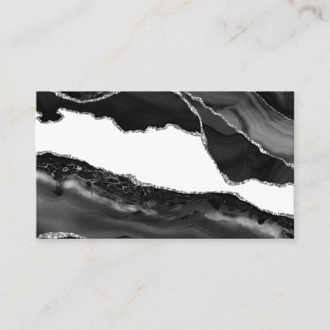 Faux Marbled Agate Black White Trendy Modern Stone Business Card (Front)