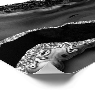 Faux Marbled Agate Black White Trendy Modern Stone Poster