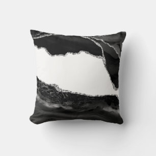 Faux Marbled Agate Black White Trendy Modern Stone Throw Pillow