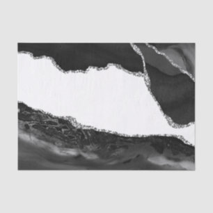 Faux Marbled Agate Black White Trendy Modern Stone Tissue Paper