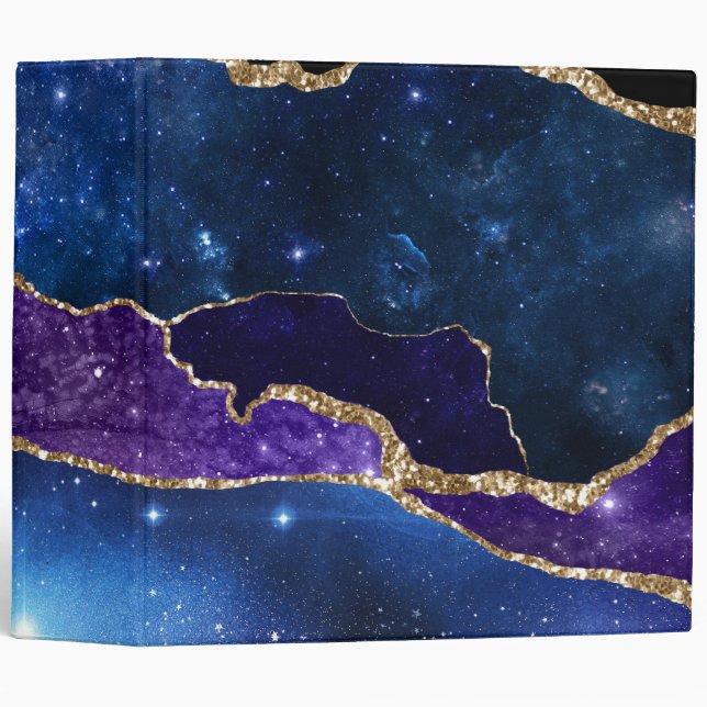 Faux Marbled Agate Stone Galaxy Sparkly Shining Binder (Front/Spine)