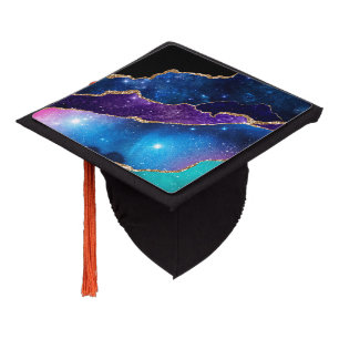 Faux Marbled Agate Stone Galaxy Sparkly Shining Graduation Cap Topper