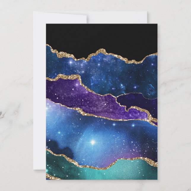 Faux Marbled Agate Stone Galaxy Sparkly Shining Invitation (Front)