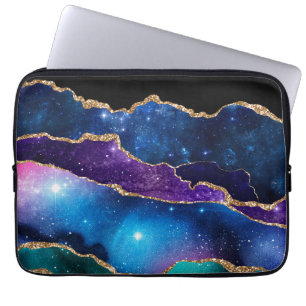 Faux Marbled Agate Stone Galaxy Sparkly Shining Laptop Sleeve