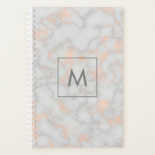Faux Marbre et Rose Or Texture Monogramme
