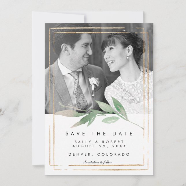 faux mariage de photos d'or enregistrer la carte d (Devant)