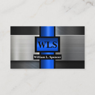 Faux Metal Grey Black Blue Monogram  Business Card