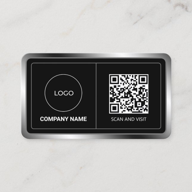 Faux metallic frame with logo and code business card (Front)