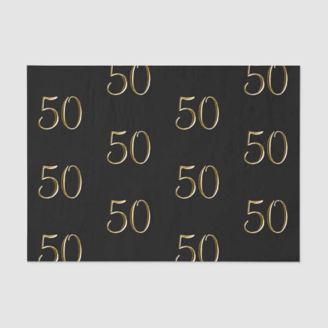 Faux Metallic Gold 50  | 50th Birthday Tissue Paper (Front)