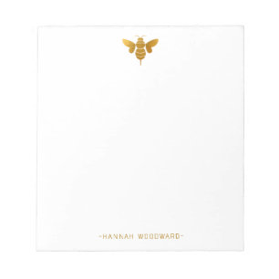 Faux Metallic Gold Bee Personalized  Notepad